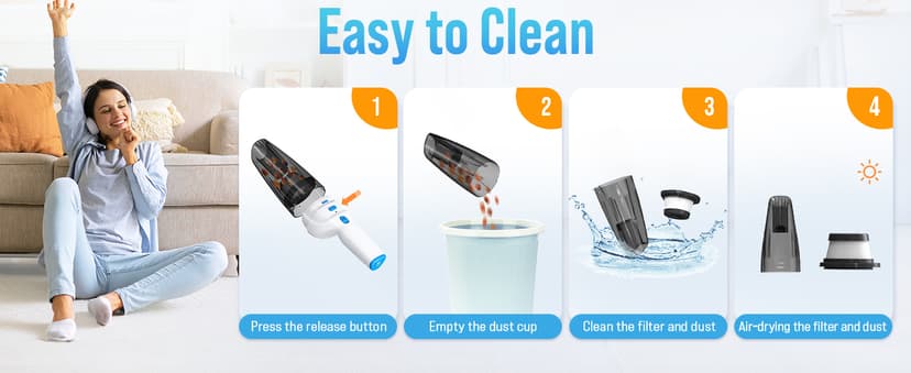 Milunho Powerful Handheld Vacuum Cordless, 9500PA Rechargeable Car Vacuum Portable Cordless, Lightweight & Portable Mini Handheld Vacuum Cleaner with Large-Capacity Battery for Car/Home/Pet