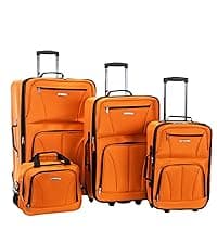 Rockland Fashion Softside Upright Luggage Set, Expandable,Lightweight,Telescopic Handle,Wheel, Pink Leopard, 2-Piece (14/19)