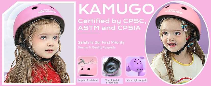 KAMUGO Kids Bike Helmet, Toddler Helmet for Ages 2-8 Boys Girls with Sports Protective Gear Set Knee Elbow Wrist Pads for Skateboard Cycling Scooter Rollerblading