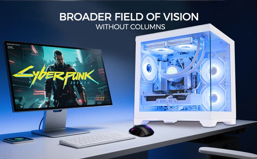 HOENGAGER Panorama Gaming PC Desktop AMD Ryzen 5 9600X 6-Core 3.9GHz, RTX 5060 8GB, 32GB DDR5 RAM 6000MHz,1TB PCIe SSD, WiFi&BT Prebuilt PC 650W PSU,Liquid Cooler,Windows 11, Desktop