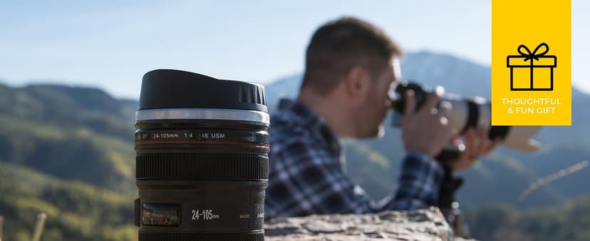 STRATA CUPS Camera Lens Coffee Mug -13.5oz | (2 LIDS + SPOON + BAG) Gift for Him, Dad Gifts, Photography, Camera accessories, Novelty Gifts