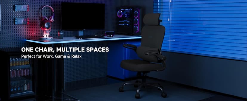 Ergonomic Office Chair, 330LBS Desk Chair with 3-Level Lumbar Support & Headrest, Breathable Mesh Backrest, Flip-Up Armrests for Home Office and Gaming, Black