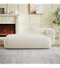 Upholstered Chaise Lounge Chair Indoor with Ottoman Boucle Chaise Lounge Fluffy Reading Chairs for Office Living Room Bedroom Relaxing (Boucle Biege)