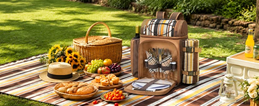 Hap Tim Picnic Basket Backpack for 2 Person with 2 Insulated Cooler Compartment, Wine Holder, Fleece Blanket, Cutlery Set, Wedding Gifts for Couples, Bridal Shower Gifts, Engagement Gifts