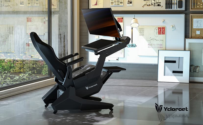 Zero-Gravity Gaming & Office Chair with Dual Monitor Arm, Mobile Reclining Workstation for Home Office and Ergonomic Gaming Setup