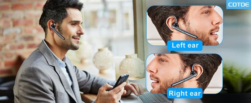 COTOE Bluetooth Headset V5.3, Wireless Earpiece with 500mAh Charging Case Hand-Free Headphones Noise Canceling Mic for Office/Driving/Business,Black