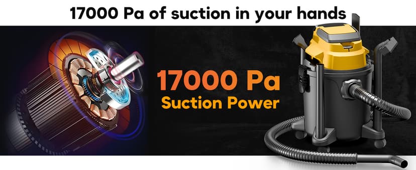 DeForce Cordless Shop Wet Dry Vacuums for DeWalt 20V Max Battery, 5.2-Gallon Portable Shop Vac, 17000Pa with Hose Nozzles HEPA Filters Wheels for Home Projects & Renovations, Mustard(No Battery)
