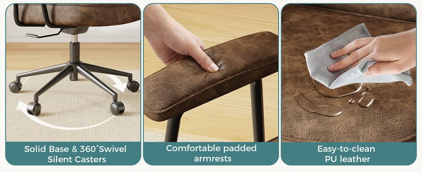 OLIXIS Ergonomic Home Office Desk Chair, PU Leather Computer Chair with Lumbar Support Adjustable Height Rolling Swivel Executive Task Armrests Chair, Modern Brown