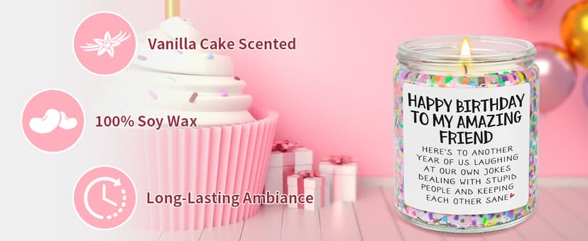 Best Friends Birthday Gifts for Women Friendship - Funny Sister Birthday Gifts for Friend Female BFF Bestie Gift for Women, Vanilla Cake Scented Bday Candles Happy Bday Decorations