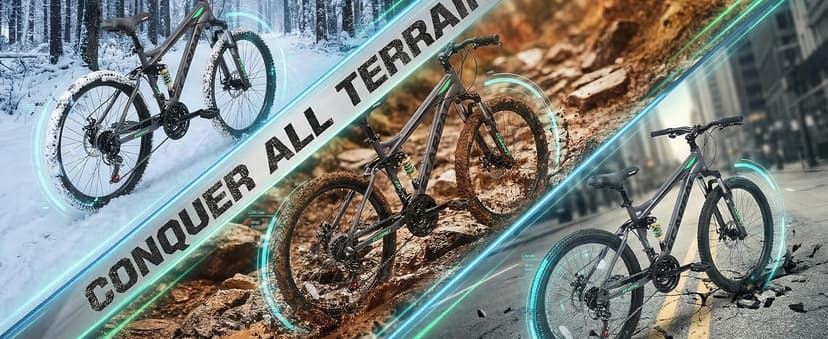 27.5 Inch Full Suspension Mountain Bike, Front & Rear Shock Absorbers, Mechanical Disc Brakes, 21-Speed Steel Frame, for Men & Women, Outdoor & Fitness Cycling