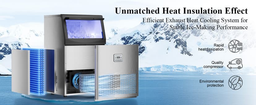 Commercial Ice Maker,200 lbs/24H,96 Cubes in 14 Mins,Stainless Steel Ice Machine with 33 lbs Storage Capacity,Water Filter,Self-Cleaning,Under Counter/Freestanding Ice Maker for Restaurant,Cafe,Home