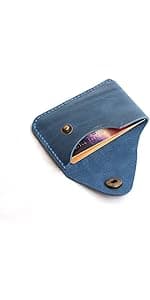 Handmade Handmade Genuine Leather Card Holder with Snap Closure - Ultra Slim Minimalist Wallet, Hand-Stitched Compact Front Pocket Card Case for Men & Women (Dark Coffee)