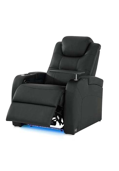 comfiroom Leather Home Theater Seating, Classic Series Game Seats Movie Theater Chairs Recliner Sofa with Type-C USB Charger Port, Bedroom Sofa Chair for Living Room (Black, Row of 1)