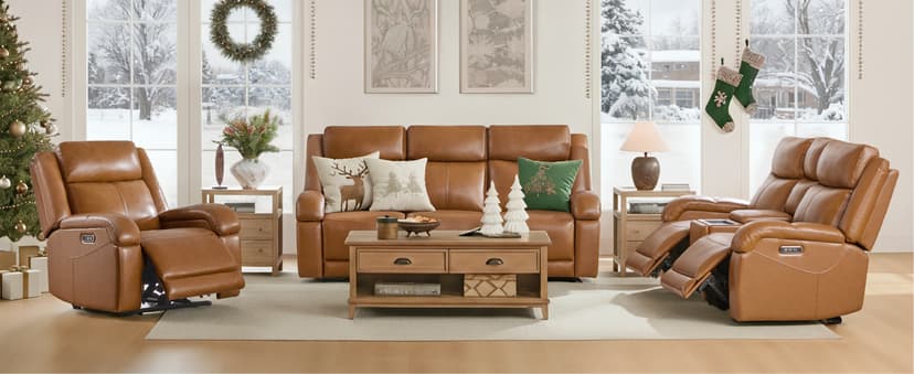 Watson & Whitely Genuine Leather Power Recliner Sofa, 3 Seater Wall Hugger Reclining Sofas with Power Headrest, USB & TypeC Ports, Electric Recliner Couch Set for Living Room, Saddle Brown