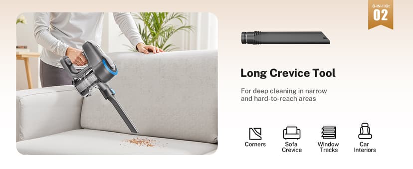 DEVOAC N300 Cordless Vacuum Cleaner, 6 in 1 Lightweight Stick Vacuum, 2200mAh Battery Up to 40mins Runtime, Powerful Handheld Vacuum for Hard Floor Rug Pet Hair Home Dorm (Blue)