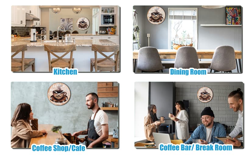 Keepcross Kitchen Wall Clock Coffee Cup Theme Rustic Modern Farmhouse Decor Glass Clock for Kitchen, Coffee Bar, Cafe - 8 Inch, Brown