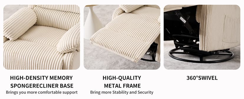 Adult 360° Rocking Recliner Chair,Nursery Rocker Reclining Chair with Side Pocket, a Comfy upholstered Single Sofa Armchair. Suitable for Living Room, Bedroom Nursing use, Velvet Fabric in Beige