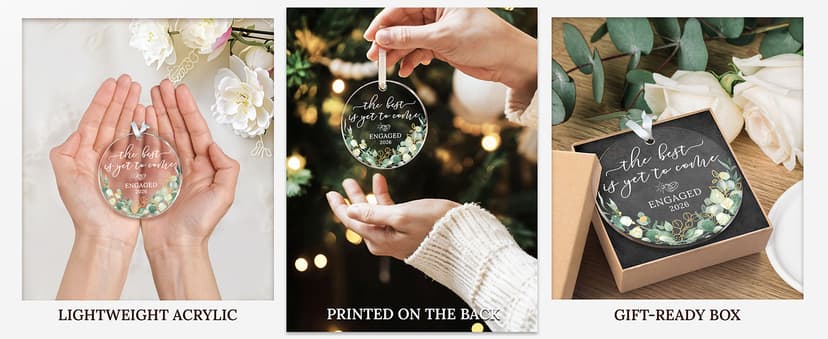 HEXMOZ Engagement Gifts for Couples - Engagement Gift for Newly Engaged Couples, Women, Fiance, Her - Bride to Be Gifts, First Christmas Just Engaged Acrylic Ornament 2025 - Party Decorations