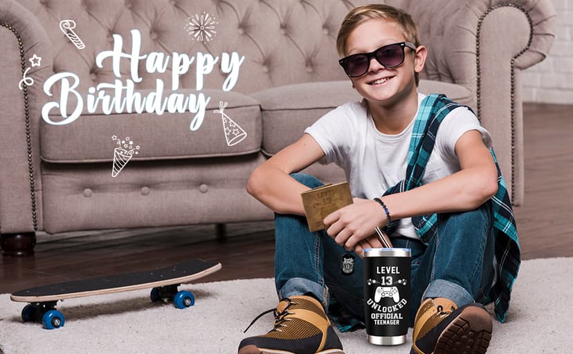 JTAMOHI 8 Pcs Happy 13th Birthday Gifts for Boys, 13 Year Old Boy Birthday Gifts Ideas with 20 Oz Tumbler, Funny Socks, Toilet Paper, Teen Wallet, Bracelet, Keychain for Son, Nephew, Grandson, Brother B0DSPNCMLB