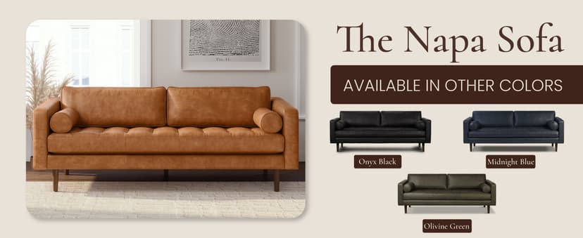 POLY & BARK Napa 88.5" Leather Sofa – Full-Grain Italian-Tanned Aniline Leather, Feather-Down Comfort, Solid Wood Frame, Walnut Legs, Cognac Tan