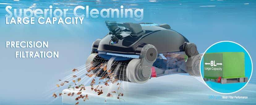 Cordless Robotic Pool Cleaner, Wall Climbing, Lightweight, Extended Battery Life, 8L Large Capacity, Advanced Dual-Motor, X1 Auto Pool Vacuum for Inground & Above Ground Pools Up to 1100 Sq.Ft, Blue