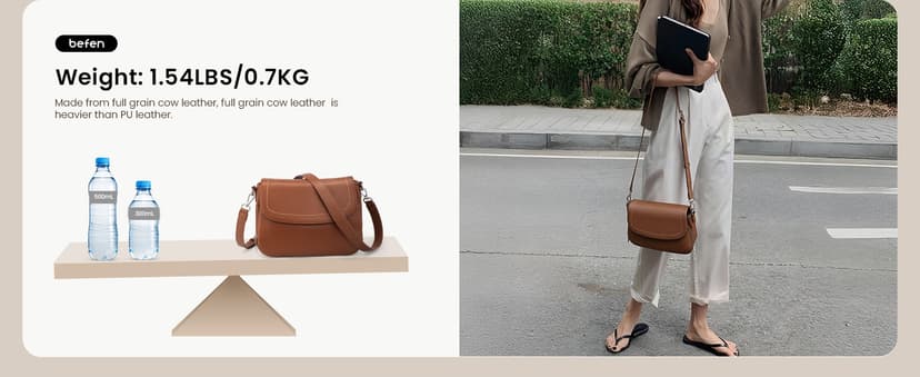 befen Genuine Leather Crossbody Bags for Women with Built in RFID Wallet Medium Womens Saddle Bag Cross Body Purse