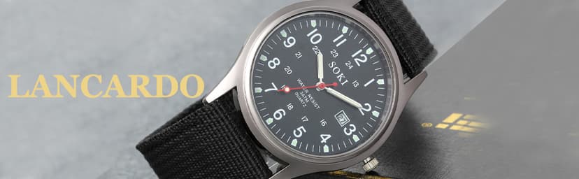 Lancardo Simplicity Analog Quartz Watch with Woven Nylon Band Luminous Hand Military Time 24H (Black) for Men