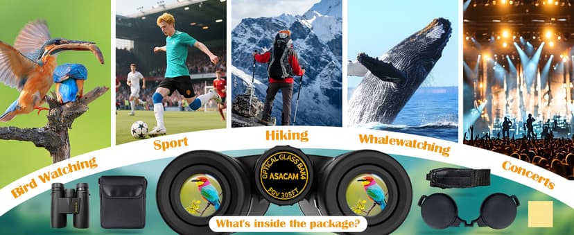 Asacam 10x42 HD Binoculars for Adults, BAK4 Prism Waterproof Lightweight Binoculars with Low Light Vision for Bird Watching, Hunting, Hiking, Travel, Cruise