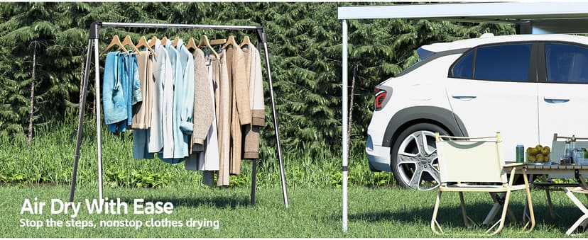 TOOLF Clothes Drying Rack Foldable, Laundry Drying Rack Stainless Steel, Portable Clothes Rack, Drying Rack for Clothing, Indoor Outdoor, Free-Standing, Large Capacity