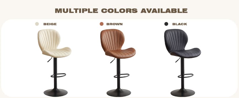 GRUSIGN Bar Stools Set of 2, Modern Swivel Adjustable Bar Chairs, Faux Leather Upholstered Counter Height Bar Stools with Backrest, Comfort Barstools for Kitchen Island, Home Bar, Black