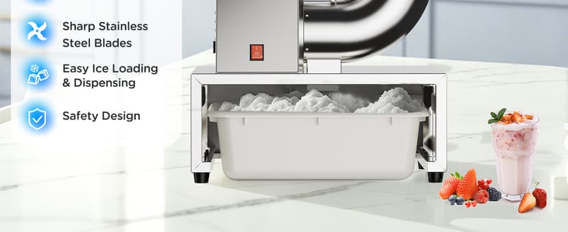 Commercial Snow Cone Machine, 440LB/H Professional shaved ice machine, 350W Electric Ice Crusher, Silver Stainless Steel, Fluffy Shave Ice Machines for Home, Parties, Dessert Shops & Bars