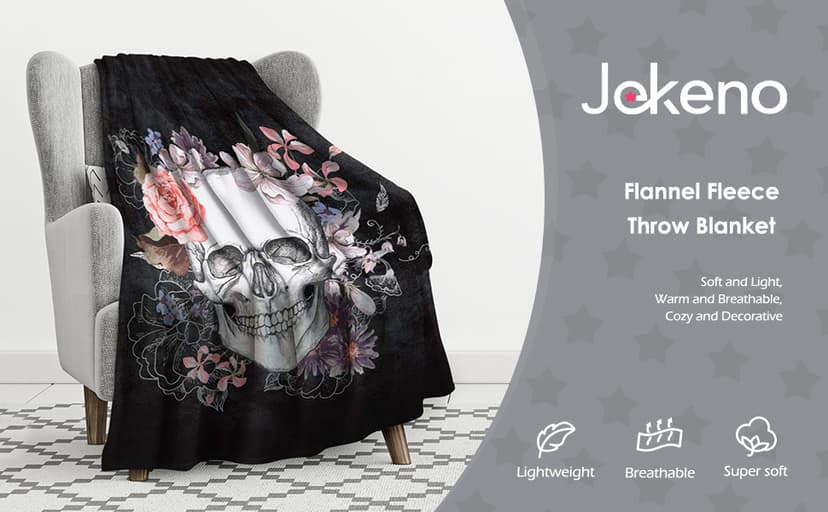 Jekeno Skull Blanket Gifts for Women Men, Rose Skull Throw Blankets Birthday Gifts for Boyfriend Girlfriend Wife Husband Couple, Valentine's Wedding Anniversary Day Gifts Ideas for Him Her