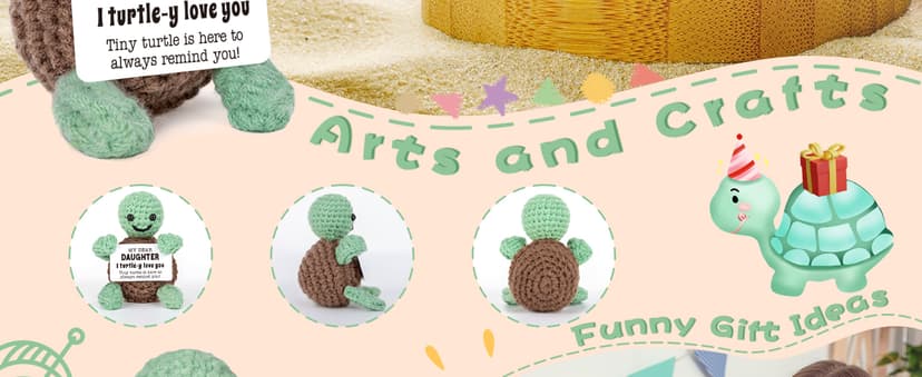 Mini Funny Turtle Daughter Gifts from Mom Dad, Birthday Gifts for Kids Teens Adults Daughter in Law Bonus Step, I Love You Small Cute Stuff Things, Handmade Emotional Positive Crochet Turtle