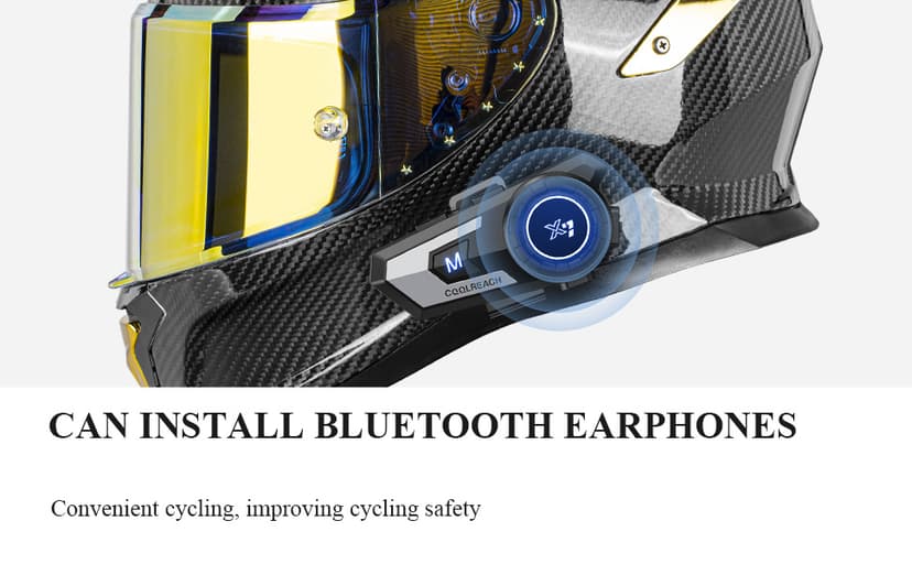 Carbon Fiber Full Face Motorcycle Helmets with Spoiler Sport Touring Street Motorcycle Helmet - Bluetooth Ready Speaker Pockets