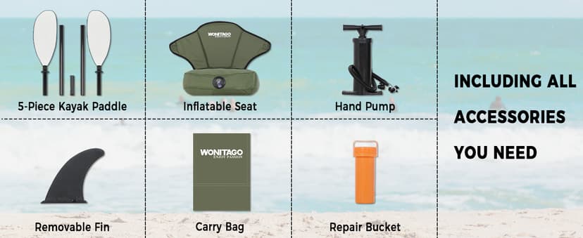 Inflatable Kayak, Portable Ripstop Oxford Cloth Recreational Touring Kayak with Fiberglass Kayak Paddle, Hand Pump and Carrying Bag, 1/2 Person