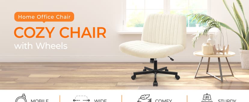 NEO CHAIR Criss Cross Chair with Wheels Home Office Cross Legged Armless Chairs Ergonomic Adjustable Computer Desk Task Wide Seat for Bedroom Vanity Comfy Swivel (Beige)