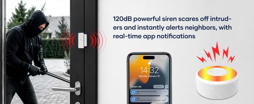 WiFi Door Alarm System, Wireless DIY Smart Home Security System, with Phone APP Alert, 8 Pieces-Kit (Alarm Siren, Door Window Sensor, Remote), Work with Alexa, for House, Apartment, by tolviviov
