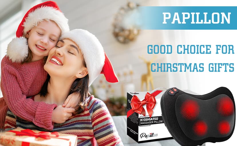 Papillon Shiatsu Back Massager with Heat,Fathers Day Dad Gifts for Men, Dad, Deep Tissue Massage for Neck, Shoulder, Upper & Lower Back Pain Relief, Electric Kneading 3D Massage Pillow (Gray)