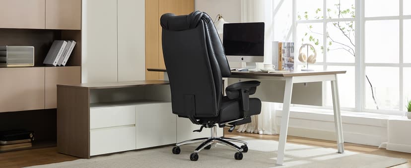 EXCEBET Big and Tall Office Chair 400lbs Wide Seat, Leather High Back Executive Office Chair with Foot Rest, Ergonomic Chairs Lumbar Support for Lower Back Pain Relief (Grey)