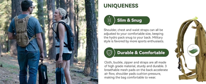 MARCHWAY Tactical Molle Hydration Pack Backpack with 3L TPU Water Bladder, Military Daypack for Cycling, Hiking, Running, Climbing, Hunting, Biking