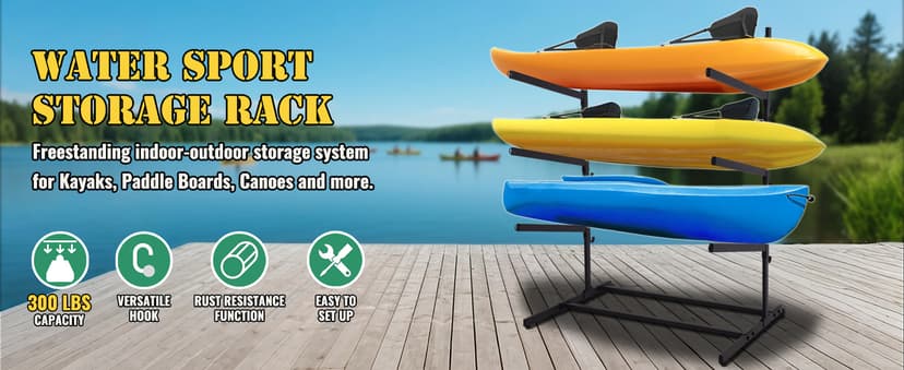 Kayak Storage Rack, Heavy Duty Kayak Racks for Garage and Outdoor Storage, Storage Rack for Kayak, Canoe, Surfboard & Paddleboard-3 Levels