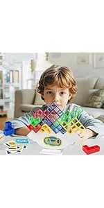 64 Pcs Stacking Tower Game with 22 Cards, Giant Tumble Balance Game for Kids, Family Games for Kids and Adults, Easter Gifts for Teen Boys & Girls, Party Board Game for Kids 6-12 & Adults