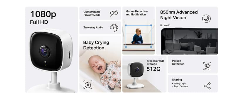 Tapo 1080P Indoor Wired Security Camera - Works as a Baby & Pet Monitor, Motion Detection, 2-Way Audio, Siren, Night Vision, Subscription-Free Local or Optional Cloud, Works with Alexa, C100(4-Pack)