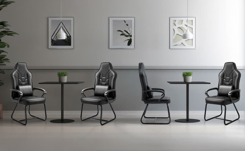 Leather Office Guest Chair No Wheels High Back Computer Reception Chairs with Padded Arms Waist Pillow for Gaming Meeting Conference Waiting Room, Black