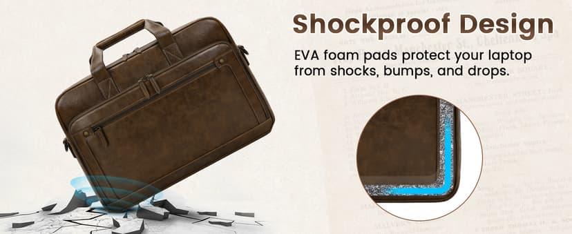 RAINSMORE Mens Laptop Bag 16 Inch Leather Briefcase Vintage Messenger Bag for Men Large Crossbody Shoulder Office Computer Bag Retro College Satchel Bag for Work, Business,Travel, Brown