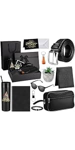 Skylety 13 Pcs Birthdays Gifts Baskets for Men Father Gift for Men Birthdays Gift Box 16 oz Tumblers Wallet Toiletry Bag Sock Bottle Opener Belt Bracelet Glasses Pen for Father's Day Dad Husband B0DJ92ZCJ1