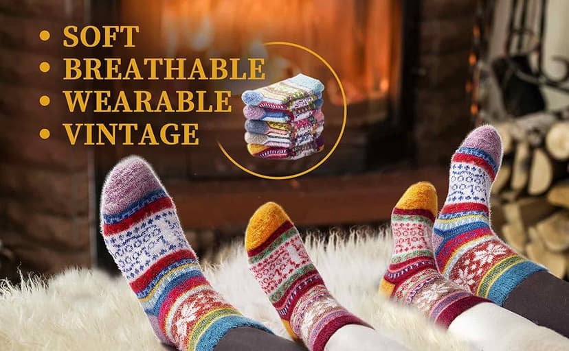 ICEIVY 5 Pair Fuzzy Cozy Socks for Women - Warm Comfy Soft Casual Home Sleep Winter Wool Socks - Gifts for Women