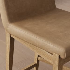 Nathan James Gracie Modern Counter Height Bar Stool with Back, Counter Stool Upholstered Chair with PU Leather and Brushed Wooden Legs, Light Brown, Set of 4