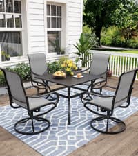 MFSTUDIO Outdoor Dining Set for 4, Patio Table and Chairs Set with Umbrella Hole, Metal Patio Furniture Set for Patio, Deck, Yard, Porch