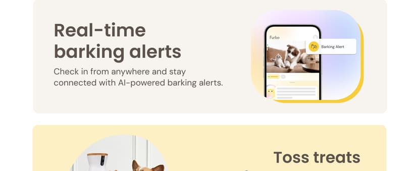 Furbo 360° Dog Camera: Pet Security Cam w/Barking Alerts, Rotating View, Treat Toss w/Phone App, Smart Home Puppy Monitoring, 2-Way Speaker, No Subscription Needed. Standard See, Talk, & Toss Features